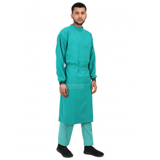 Medlooks Cotton Reusable Surgeon Gown with Set of Face Mask and Cap | Green